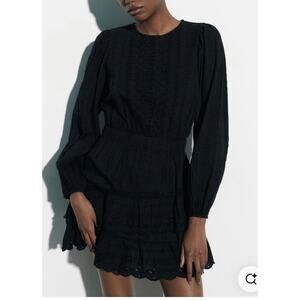 Zara- black long sleeve cotton dress size Medium